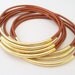 Copper Leather Bangles with Gold or Silver Tube Accents
