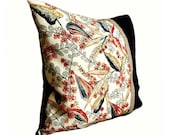 Botanical  Decorative Pillow. Recycled Vintage Kimono Silk, Linen and Burlap Designer Cushion Cover. 20'' (50cm)