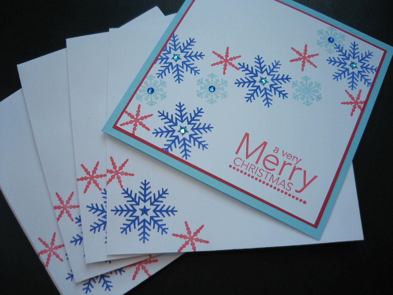 Handmade Snowflake Christmas Cards Set of 10 Patriotic Colors