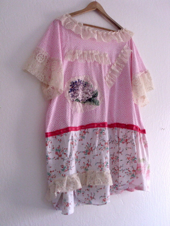 Romantic Bohemian Dress/ Funky Dress Mori Girls Plus size 3x 4x Eco Fashion UpCycled