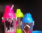 Personalized Water Bottles With Pop Up Straw, Adjustable Strap and Snack Holder. Perfect for Party Favors/daycare/beach or birthday