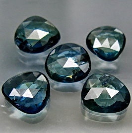 Natural Rose Cut Sapphires 6 x 6 to 7 x 6 MM Blue to Blue Green 5 Pc Lot 4.02 Carat T.W.
