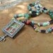 Multi color Bead Necklace with A French Fleur de Lis Pendant