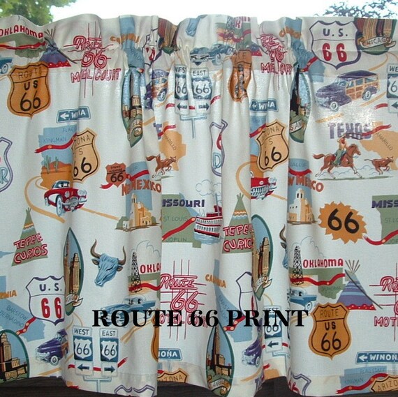 ROUTE 66 40 X 18 Cafe' Curtain COTTONFabric by AVintageLook