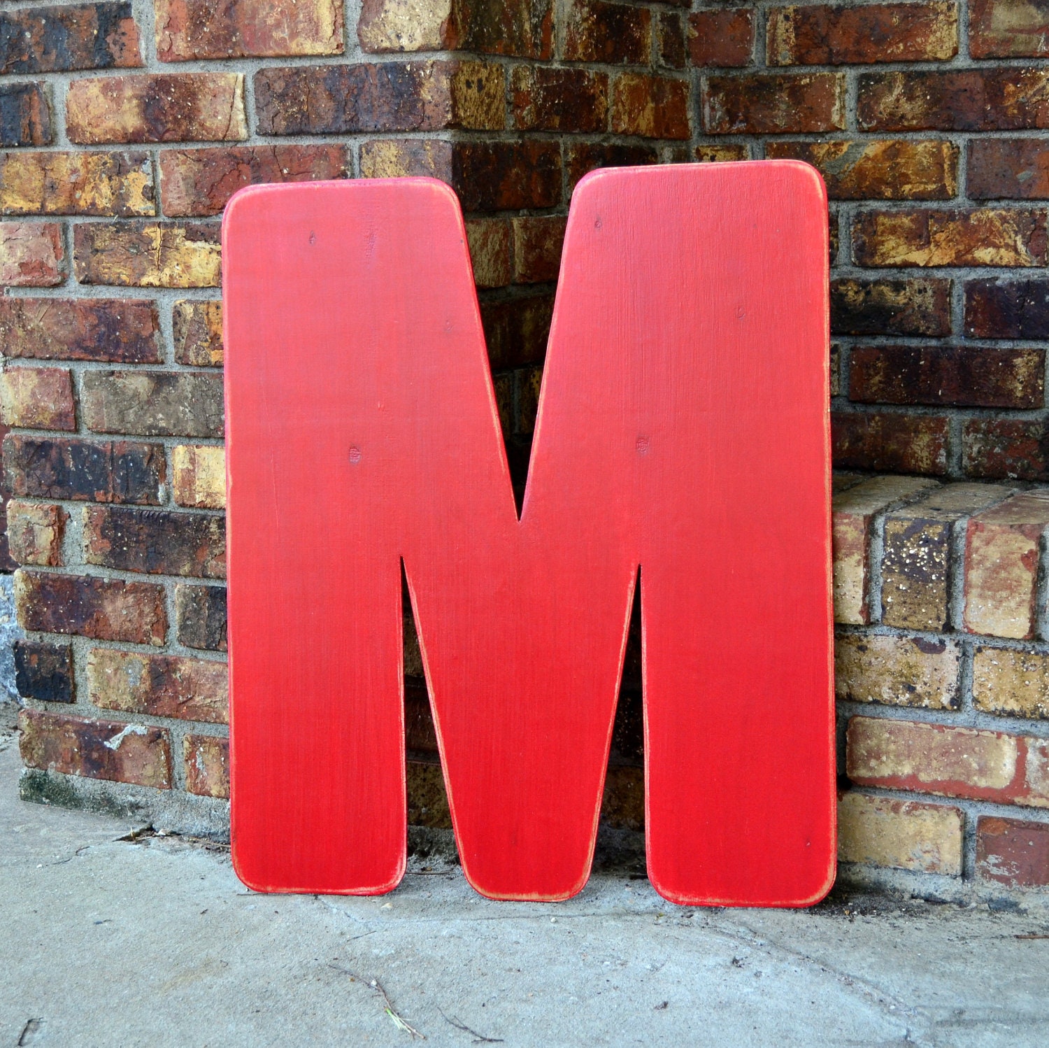 24 Wooden Letter M Bold Style Distressed Red all by gracegraffiti