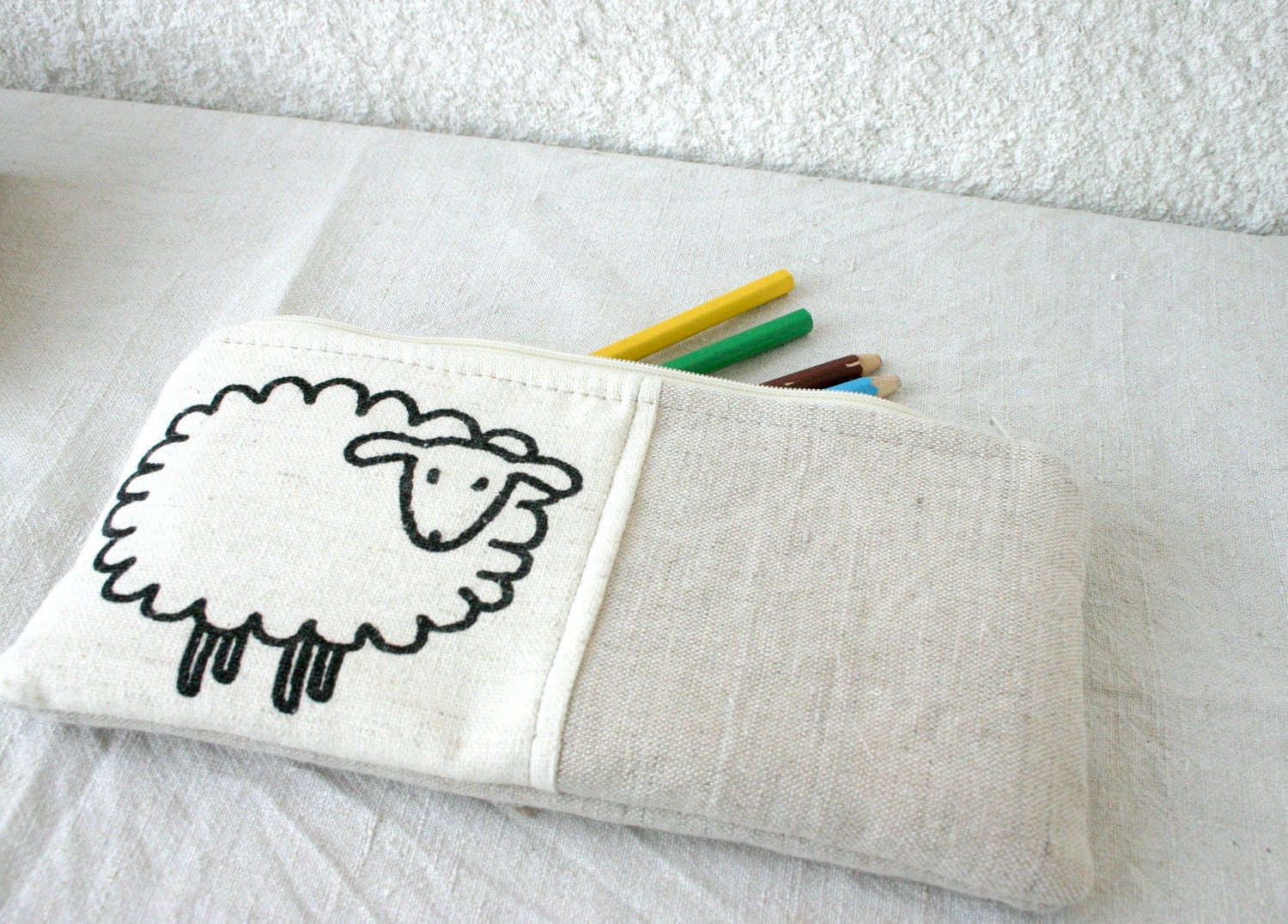 Pencil case zipper pouch Black Friday Etsy Cyber Monday Etsy natural linen, neutral, sheep, back to school