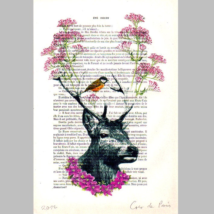 Flower Deer : Mixed Media - Digital Illustration Print - Art Poster - Acrylic Painting - Holiday Decor - Drawing Illustration - Gift For Him