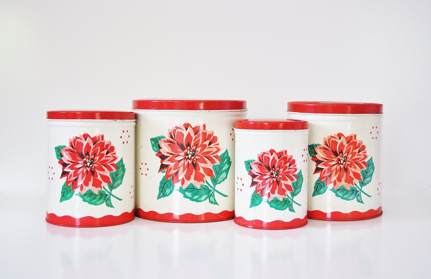 Red and White Mid-Century Canister Set