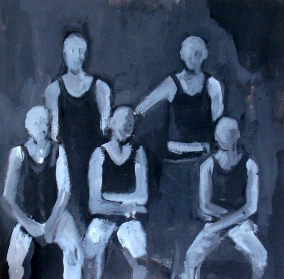 Original Painting of Sports Team in Black and White - Francis Bacon Influenced