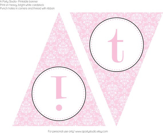 Pink Damask- its a girl- Pennant Banner- print your own Il_570xn