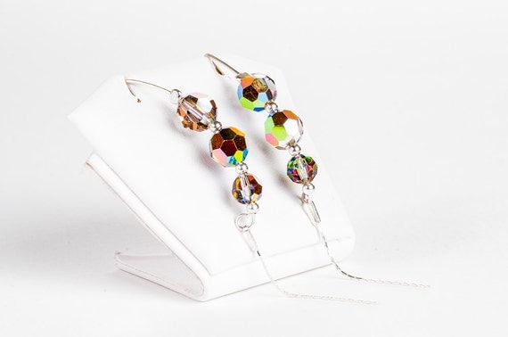 Swarovski Crystal Bead Earrings / round faceted crystal glittering earrings