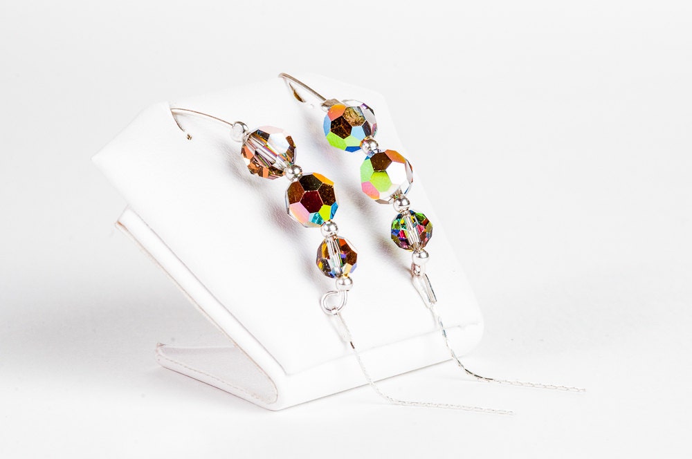 Swarovski Crystal Bead Earrings / round faceted crystal glittering earrings