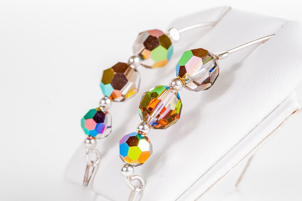 Swarovski Crystal Bead Earrings / round faceted crystal glittering earrings