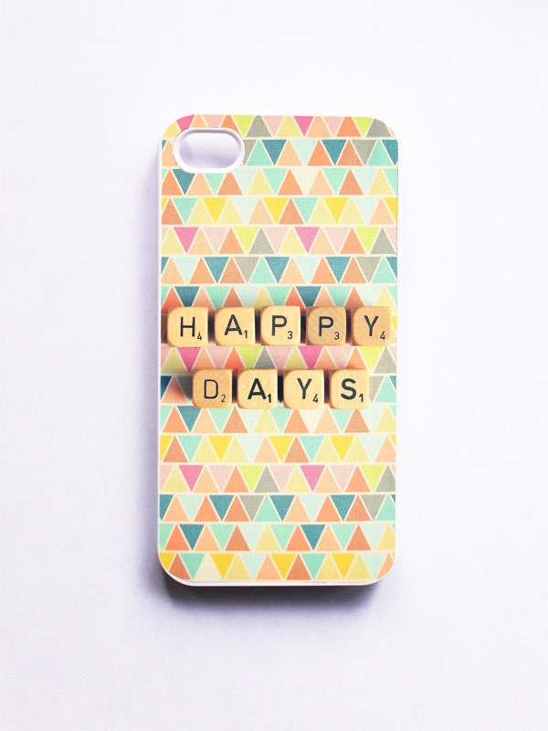 iPhone Case: Happy Days. White Case. Tribal Geometric. Triangles. Colorful Cover. READY-TO-SHIP