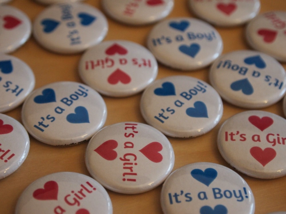 20 Gender Reveal Party Favors It's a Boy and It's a Girl with hearts Baby Shower Pinback Buttons Il_570xn