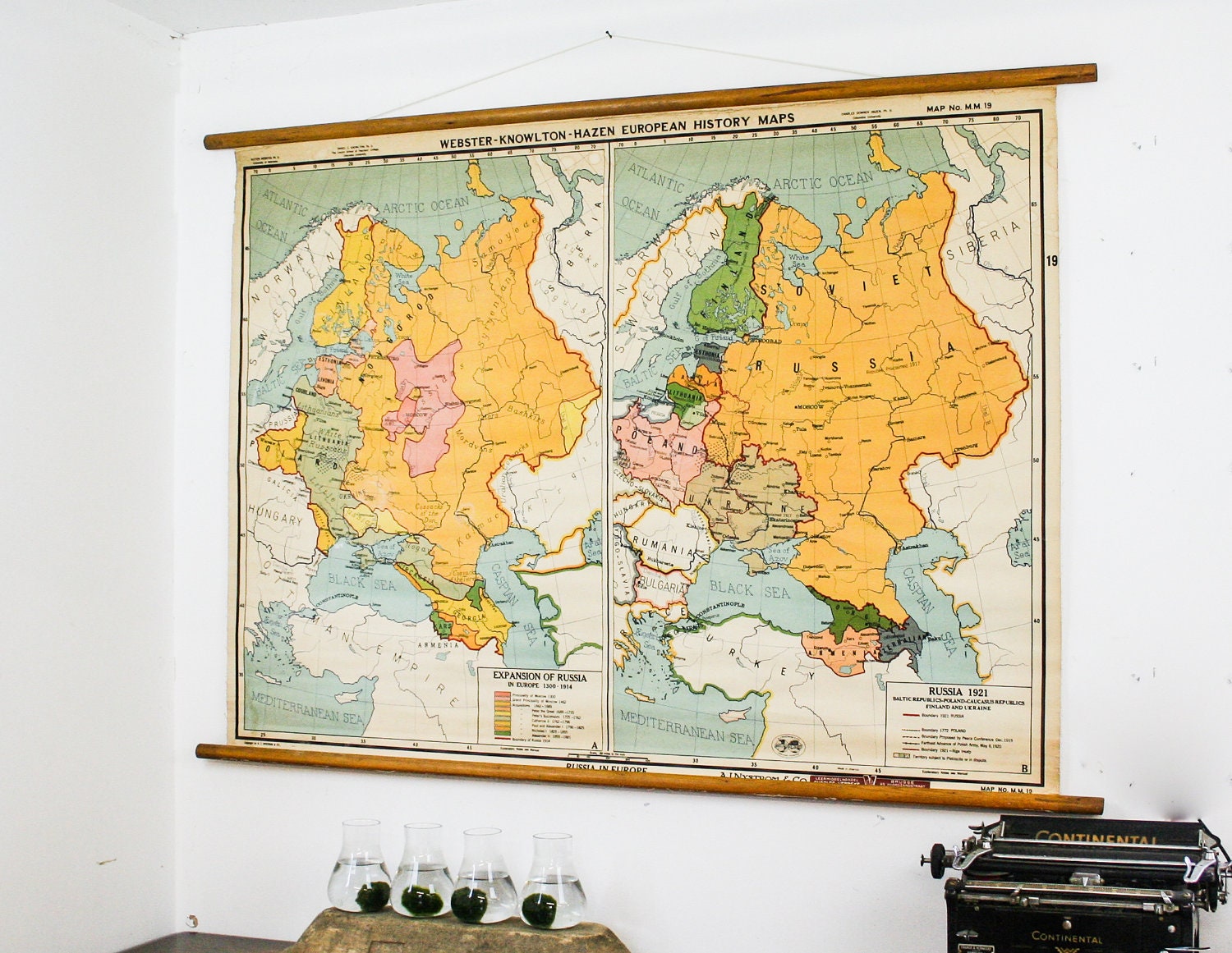 Vintage Pull Down Map, Webster Knowlton European History Map Russia