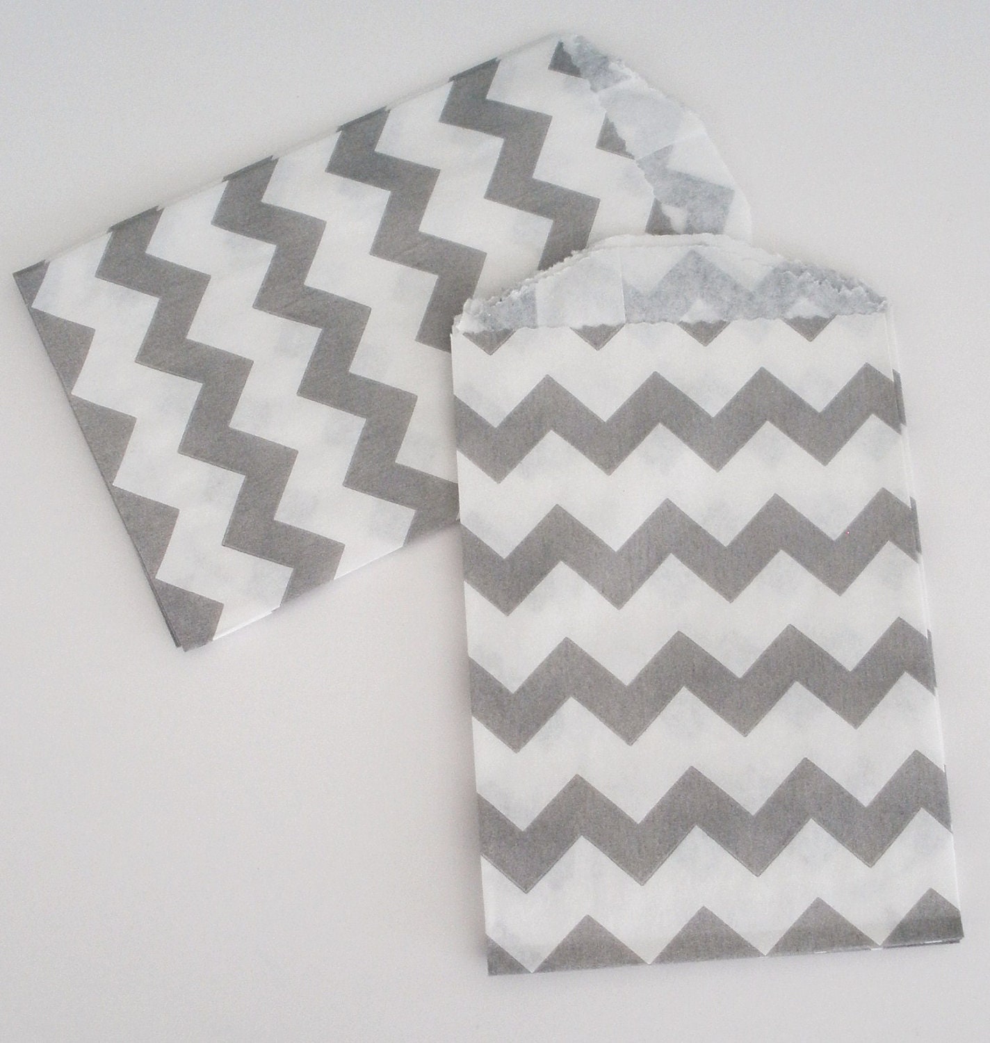 Grey Chevron Stripe Bags, 20 Ct....Mini Size....4" X 2.75" Stripe Paper Bags Wedding Favor Bags Treat Bags Silverware Bags