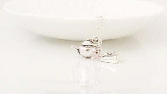 Tea Time Necklace  - Teapot Necklace, Vintage Silver Pendant, Tea Charm Necklace, Tea Pot, Geekery, Whimsical Jewelry