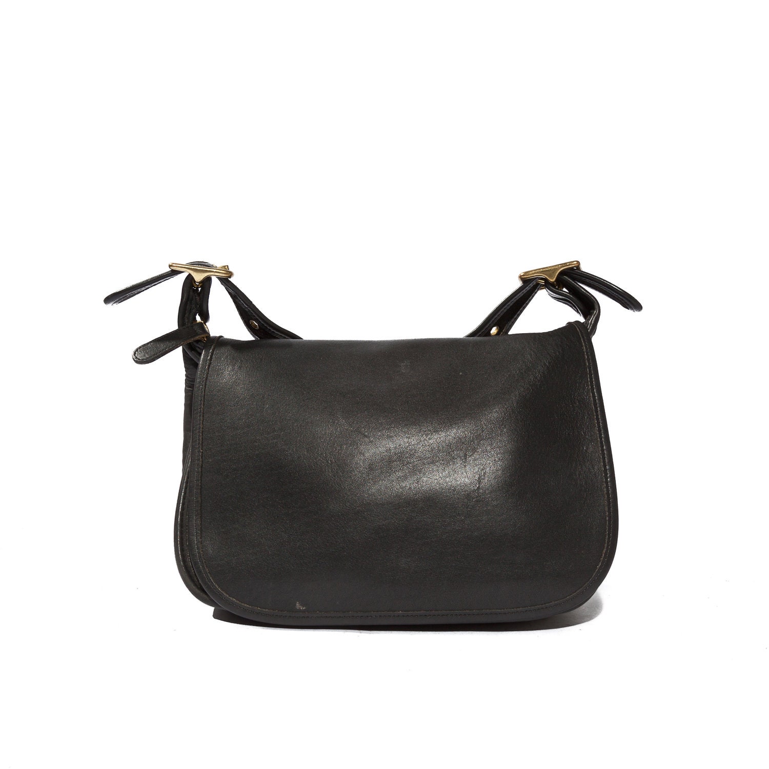 Vintage Black Leather Coach Shoulder Bag Purse