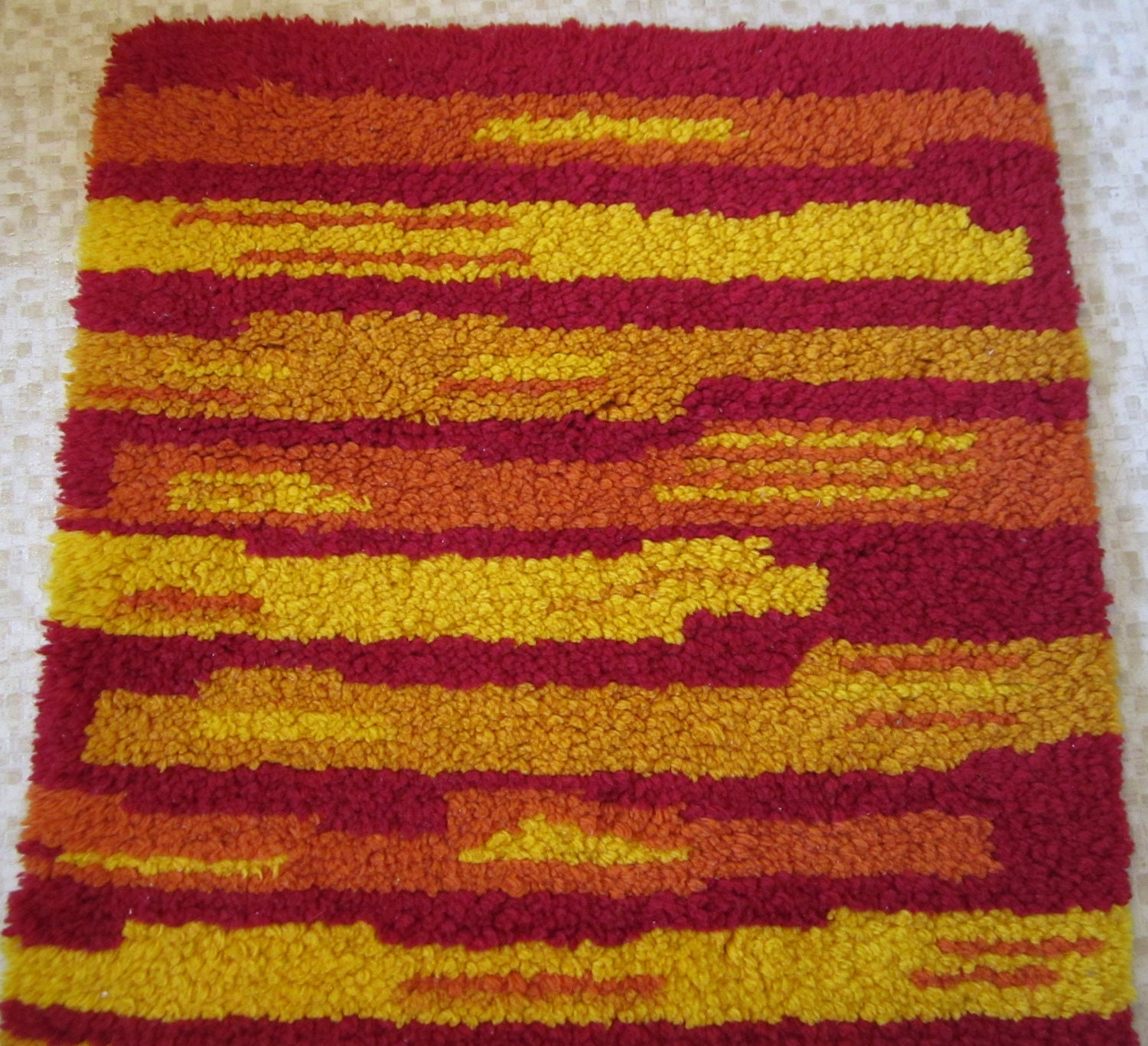 Vintage 60-70s Mid-Century Danish Modern Hand Hooked Shag Wool Rug