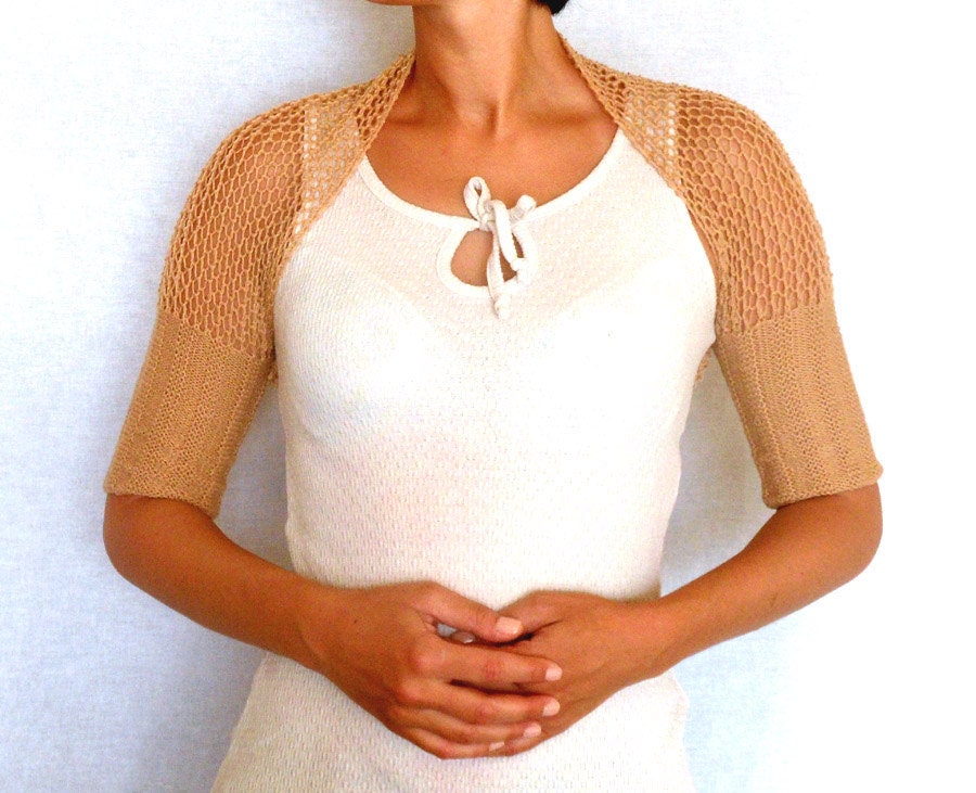 Bridal Shrug Knit Bolero Summer Shrug Beige Wedding Shrug Mesh Merino Wool Shrug Evening Lacy Bolero - KB0004 - Aimarro