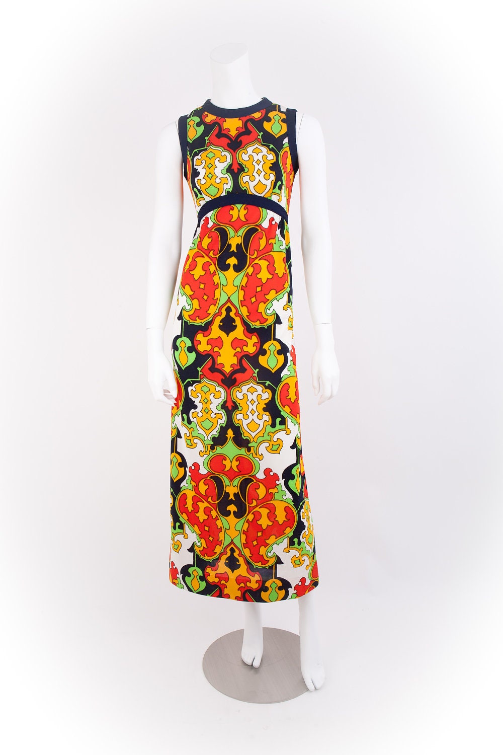 Vintage 1960s 60s Sleeveless Maxi Dress Size Small / 60s Leslie Fay Mosaic Maxi Dress - 2 /4