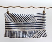 Karnataka lumbar pillow cover 12x21 hand printed in royal blue on natural ecrul organic hemp