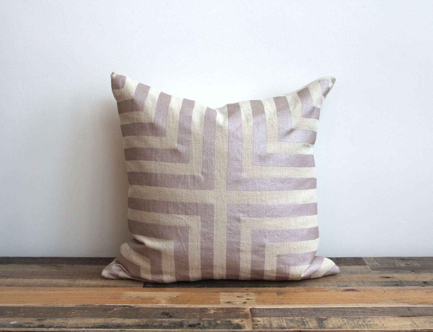 Doha metallic blush pink hand printed on natural ecru organic hemp pillow cover 20x20