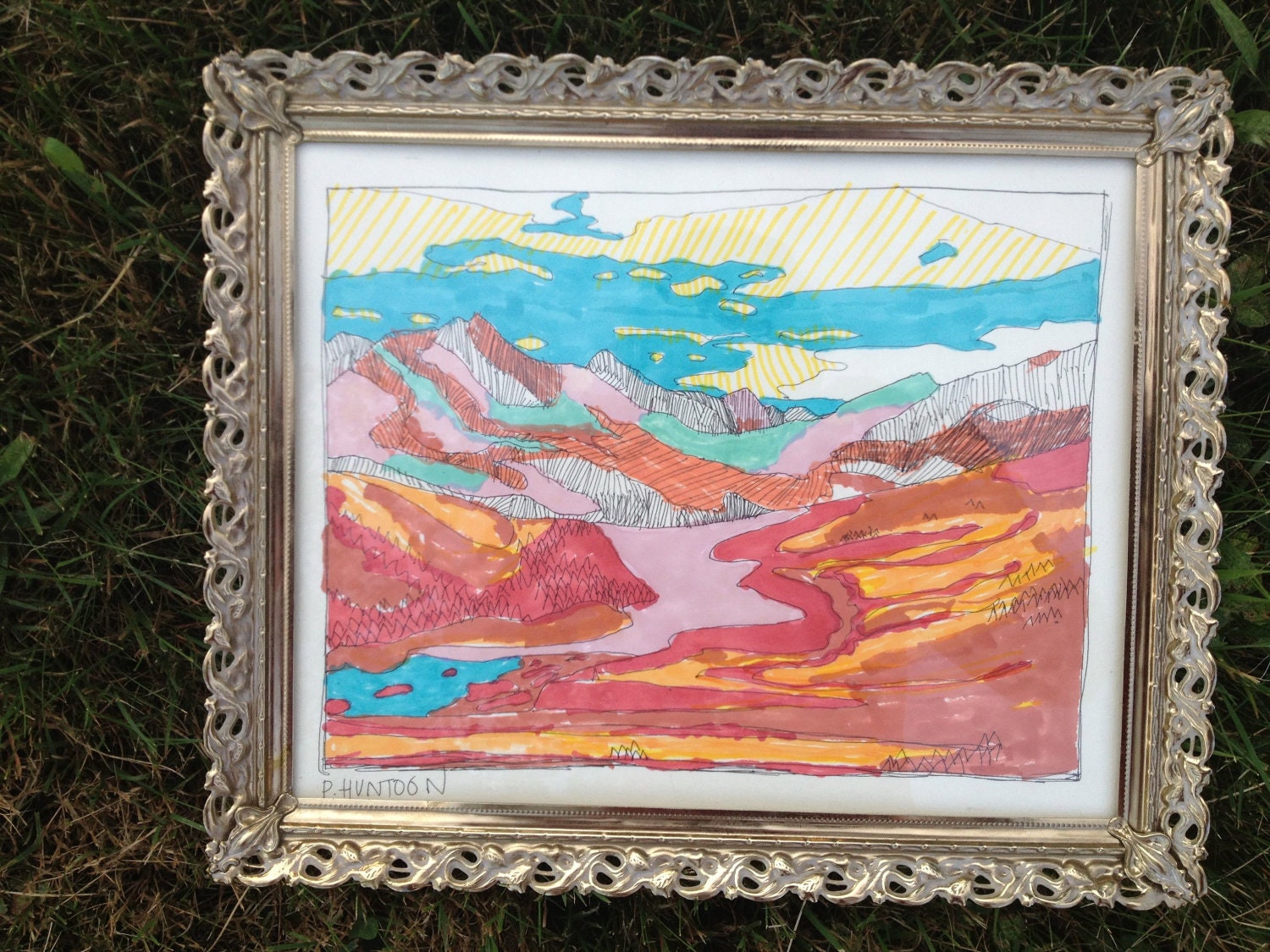 Magic Mountains, Original Framed Landscape Drawing