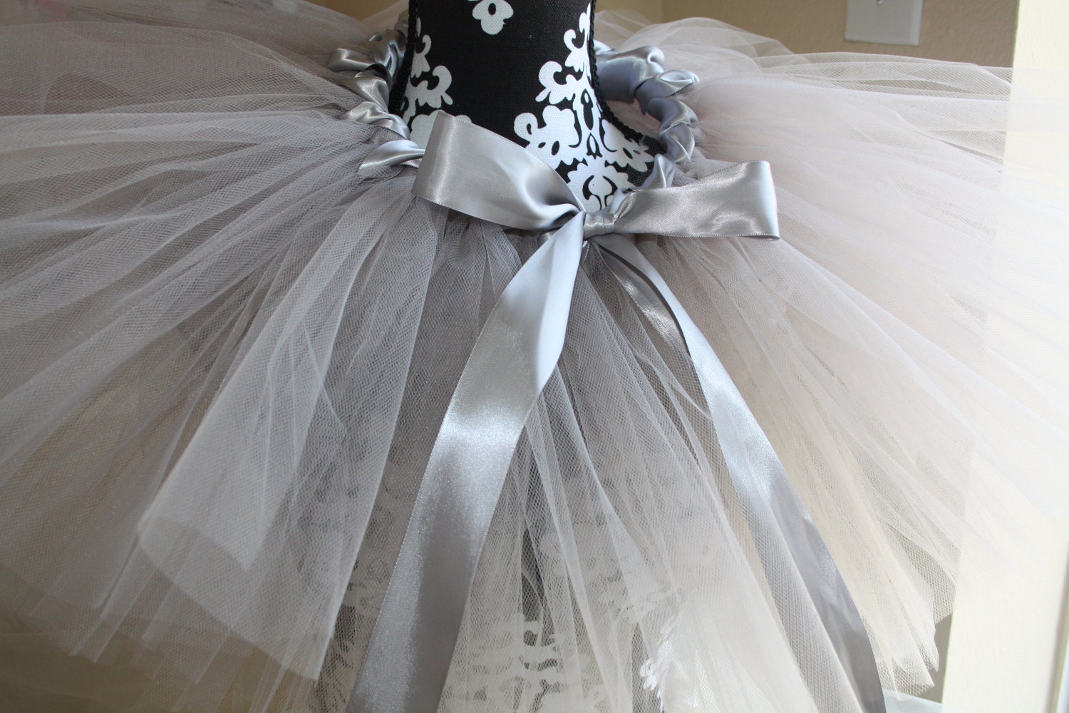 Grey Flower Girl Tutu - Satin Wrapped Waist  - NB-5T