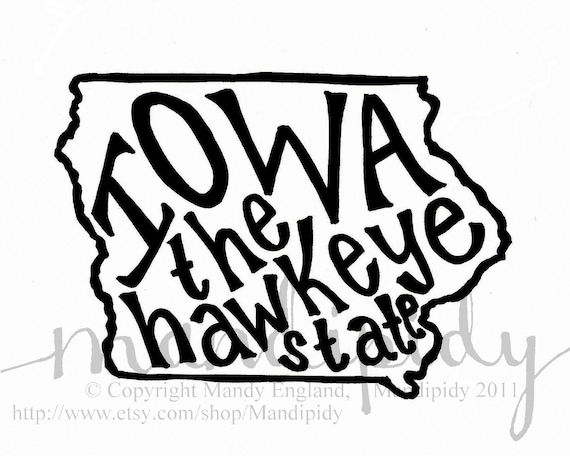 Iowa the Hawkeye State - White Background - 8x10 Illustrated Print by Mandipidy