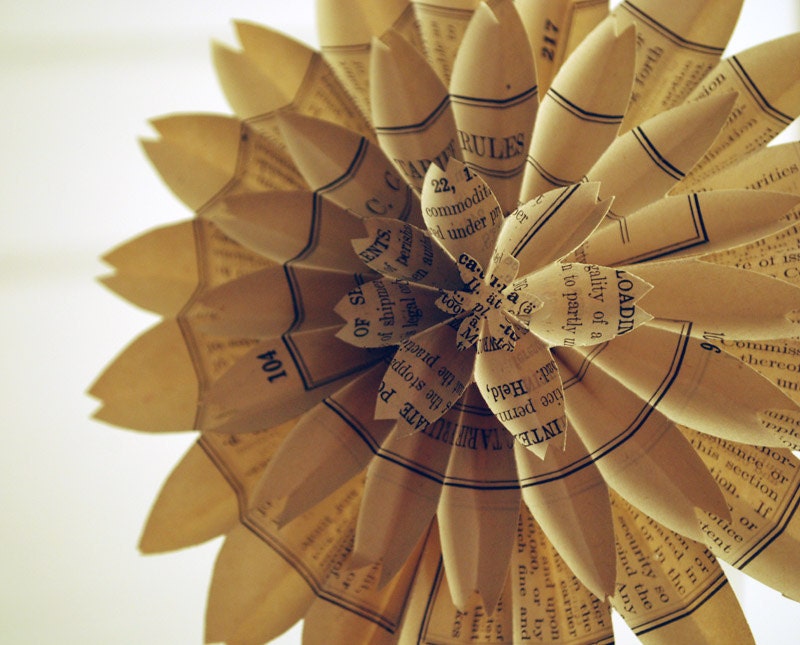 Book Blossom, Paper Dahlia, Train - Freight Book Pages, Paper Wedding Anniversary, Wedding Flowers - Book Pages