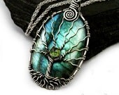 Labradorite Tree of life necklace Sterling silver and Peridot pendant