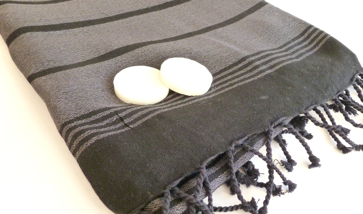 Organic Silk and Cotton Turkish Towel, Peshtemal, towel wrap, sarong, spa, yoga, bath, hammam, Xmas Gift, Grey / Black