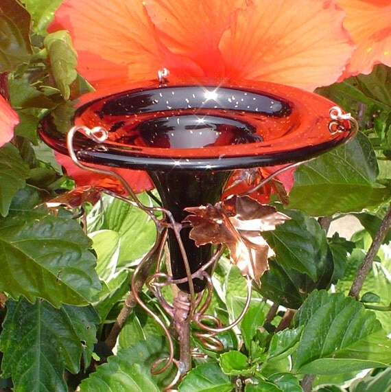 HUMMINGBIRD FEEDER stained glass black 18K by GloriasGlassGarden