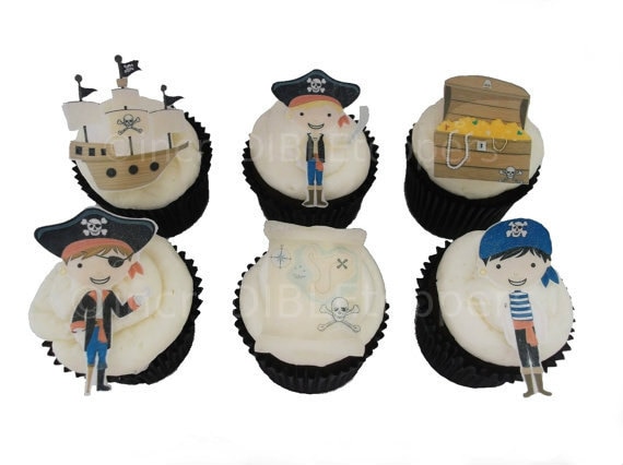 12 EDIBLE PIRATE Cupcake Toppers - Birthday Party Decorations Cake Boys Cupcakes