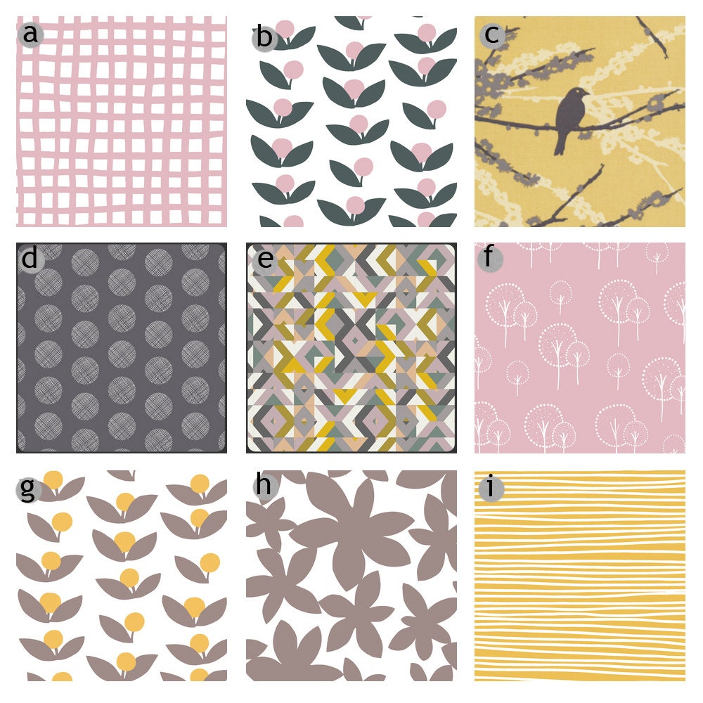 Crib bedding - Pink, Yellow and Grey 2
