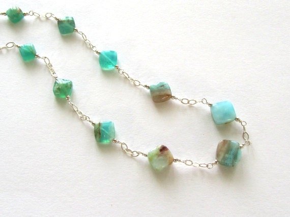 Blue Opal Necklace : Blue Opal Jewelry, Natural Stone Jewelry, Unique Jewelry, Simple Organic Earthy Jewelry