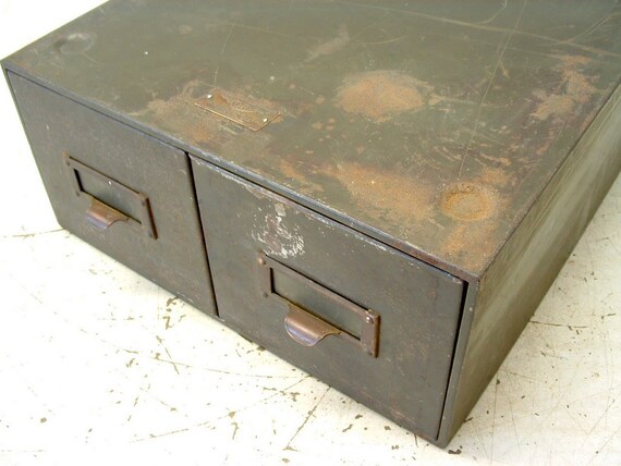 Vintage Industrial Factory 2 Drawer Army Green by beneaththerust