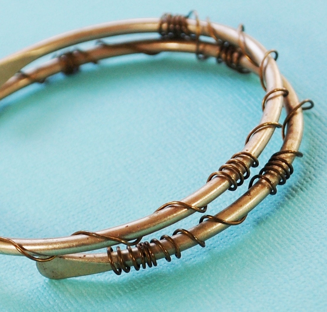 Vintage Bangle Bracelet, Silver Wire Wrapped, Wrap Bracelet, OOAK, 1960s Modernist Modern MOD Jewelry