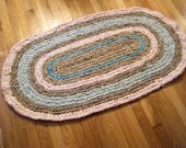 Rag Rug in Peach and Sea Foam Green - for Etsy