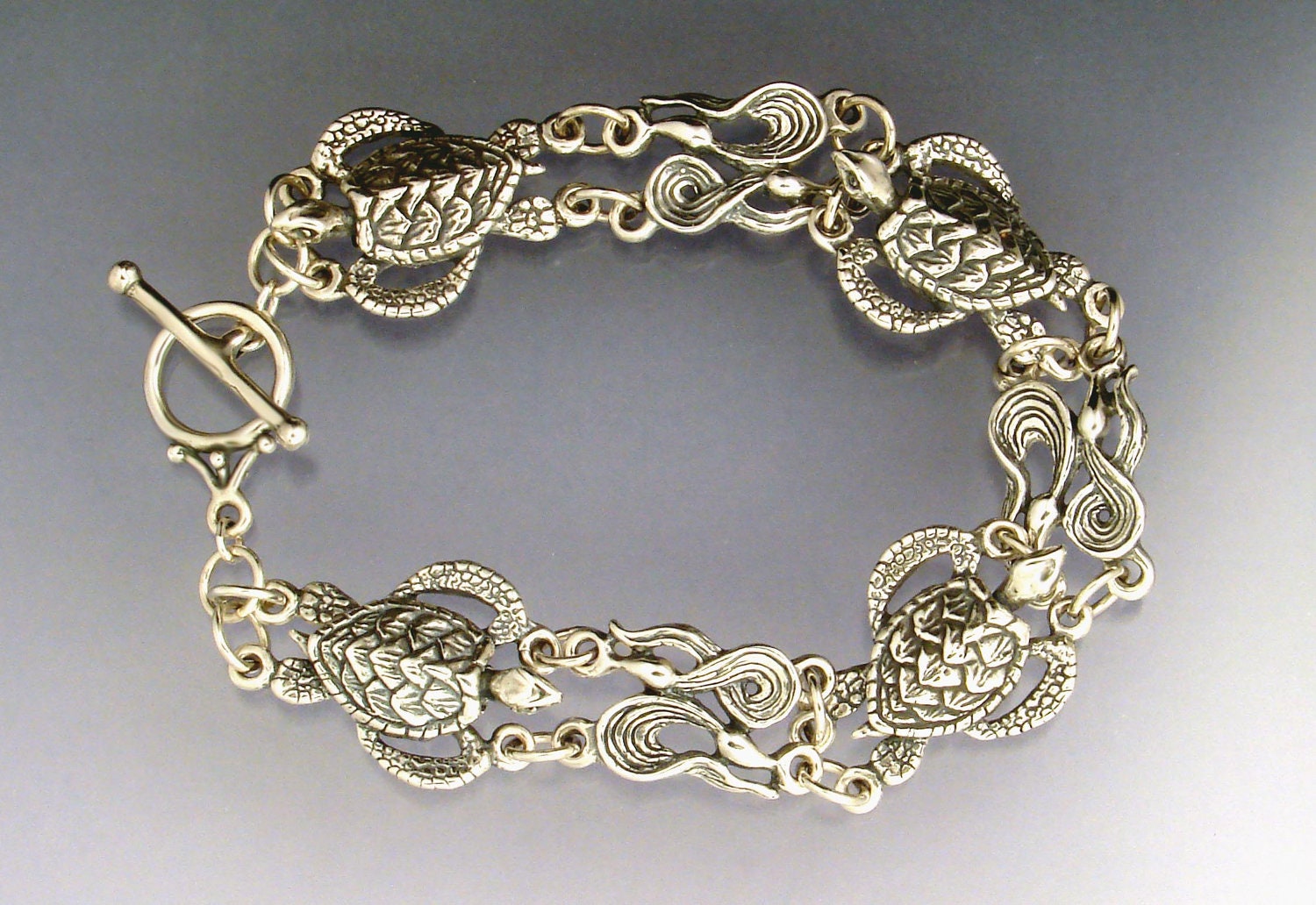 Sea Turtle and Kelp Link Bracelet