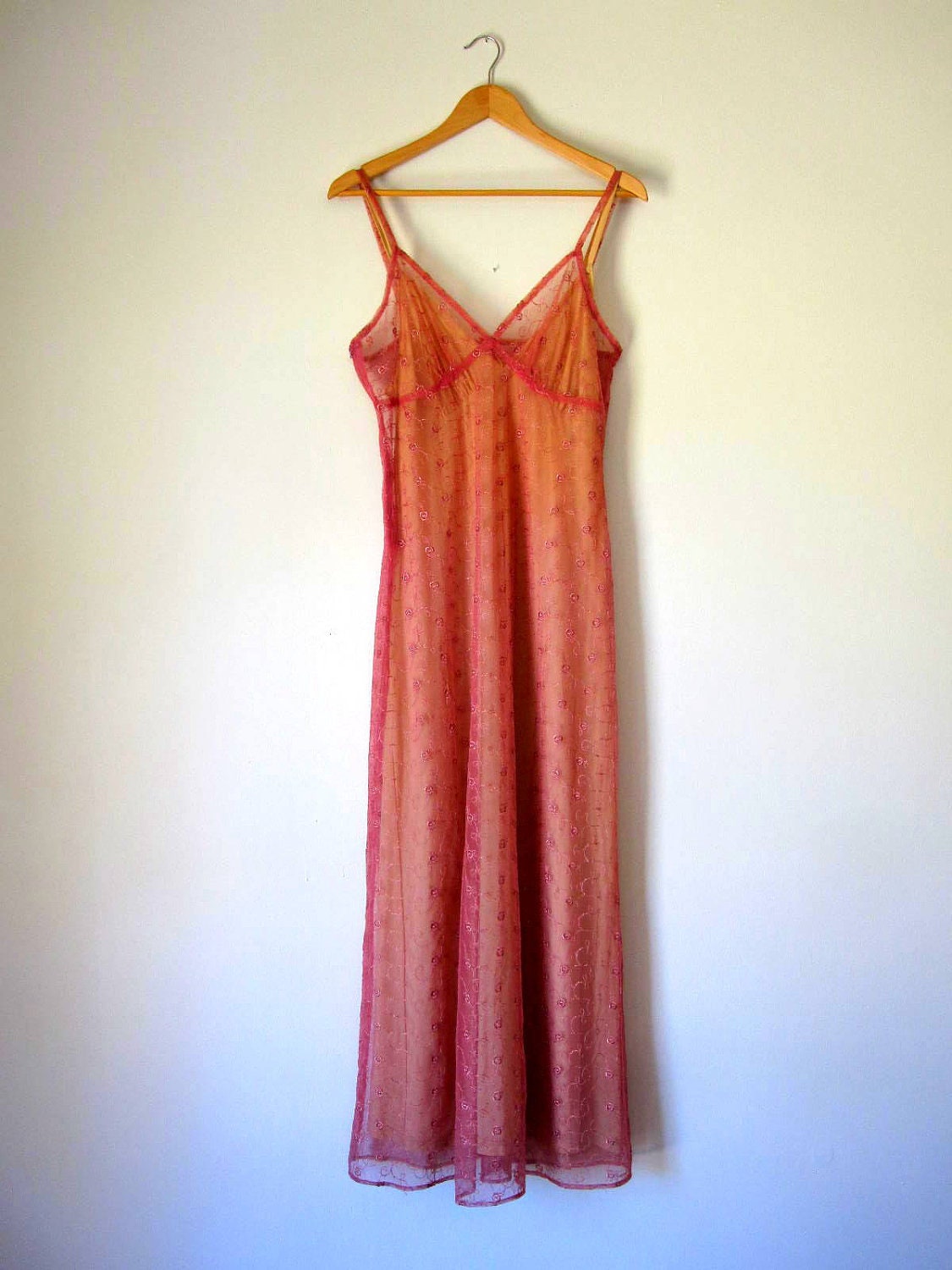 S A L E // Vintage 90s Dusty Rose Lace Maxi Dress