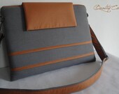 Laptop bag - PADDED - POCKET - Water Resistant lining - messenger STRAP 2 colors - 2 Zippers - can be any color / any size