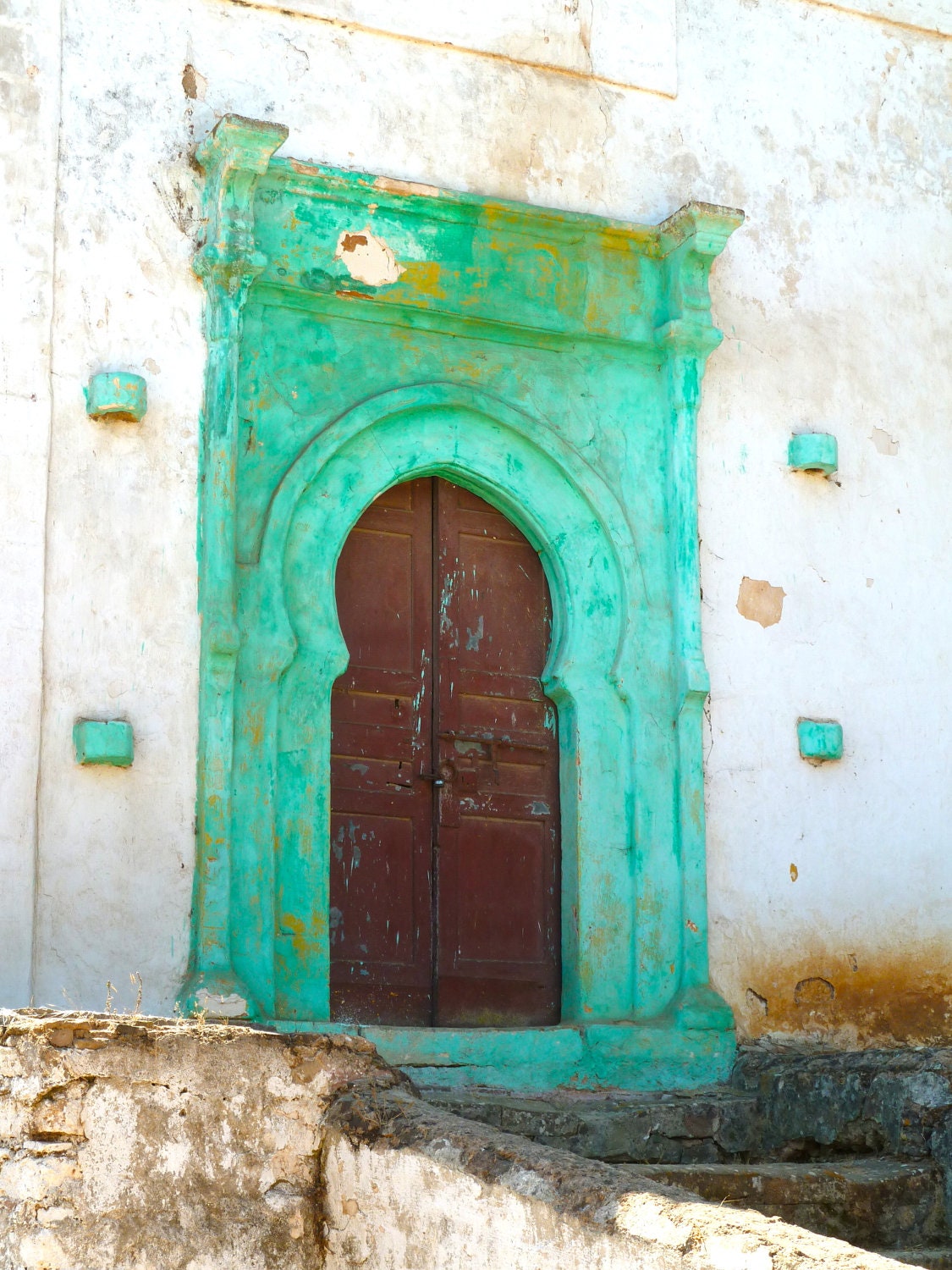 Moroccan door - turquoise - faded walls - photo print - 5 x 7