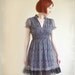 Sheer Floral Dress with Floral Print Short Puffed Sleeves 50's 60's Mini Dress in Black and White Small XSmall Size
