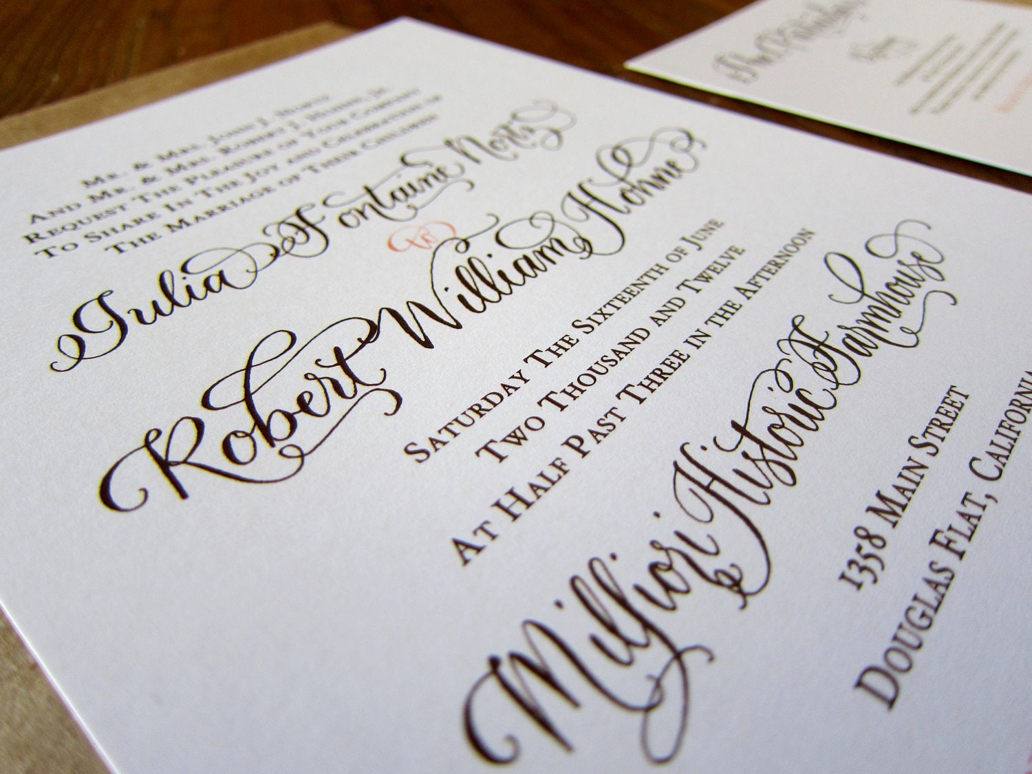 Custom Calligraphy Letterpress Wedding Invitation - or Digital Design for Print - Partial Calligraphy