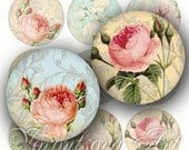 ANTIQUE ROSES 2.5 inch circles digital collage sheet printable image for pocket mirrors, magnets, cupcake toppers, scrapbooking v86000