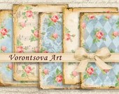 SHABBY CHIC Digital paper Floral. Roses digital collage sheet. Pack of 18 printable images backgrounds v92470