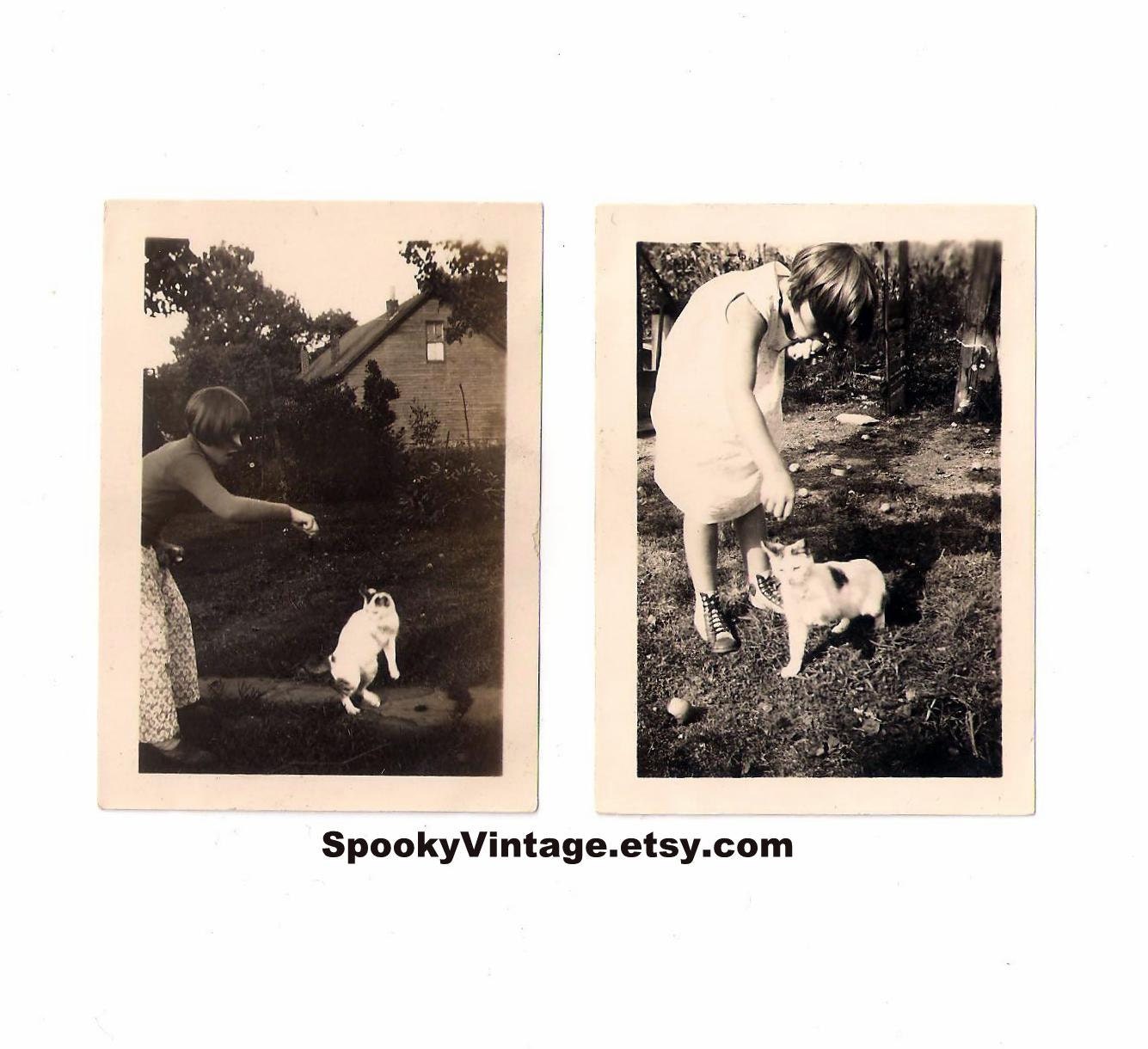 Here Kitty, Kitty - Vintage Photographs Snapshots - Very Unusual